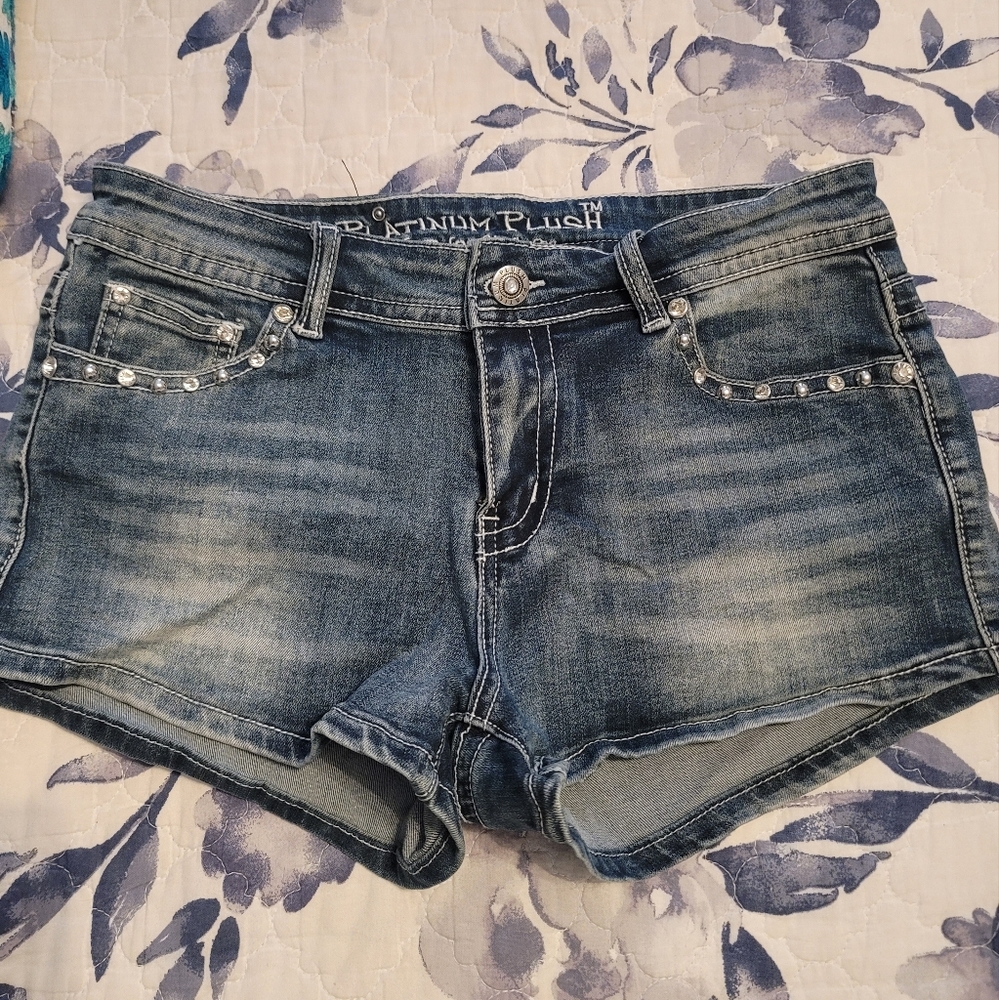 Platinum plush denim short shorts